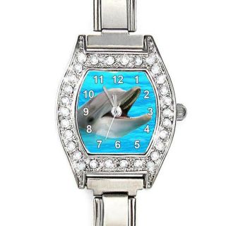 Dolphin Cubic Zirconia Womens Shiny Italian Charms Bracelet Wrist Watch Bj1179