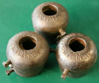 3 Vintage Cast Iron O.  M.  Franklin Serum Co.  Denver Bull Cow Horn Weights