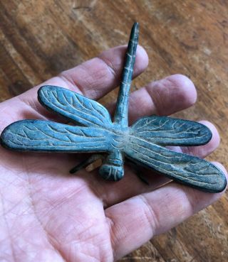 Dragonfly Insect Dragon Fly Statue Figure Solid Bronze Antique Patina