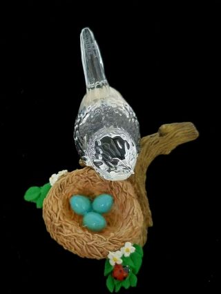 Vintage Waterford Crystal Bird Watching Watching Over A Nest With Eggs