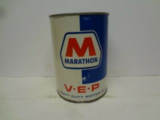 Vintage 1 Quart Marathon V.  E.  P Vep Motor Oil Can Full