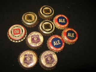 10 Vintage Beer Ale Bottle Caps Cork Lined Utica Club Narragasett Ale Hanley