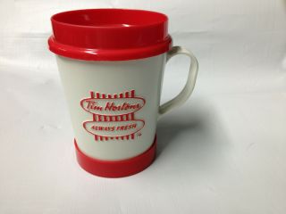 Vintage Tim Hortons Red And White Travel Mug With Lid & Base