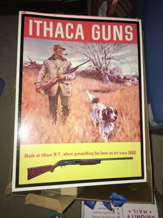 Vintage 1994 Ithaca Guns Advertising Metal Tin Sign Hunter With Bird Dog