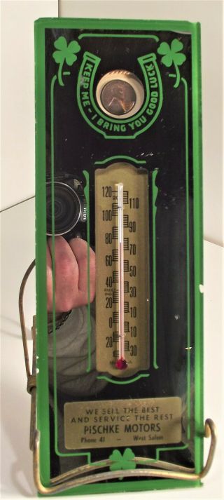 Vintage Pischke Motors Advertising Thermometer/mirror West Salem Wi Ca1951 Lqqk