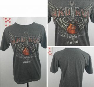 Hard Rock Cafe Dubai Adult Unisex Tee Shirt S Guitar Gray Music Memorabilia