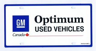 Rare Gm General Motors - Optimum Vehicles - Nos Dealership Car License Plate