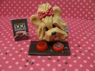 Handsculpted Yorkie Yorkshire Terrier With Spilled Food Figurine