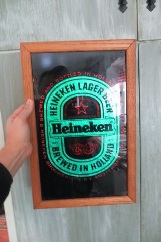 Heineken Lager Beer Brewed In Holland Advertising Beer Glass &oak Framed Sign