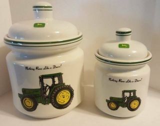 John Deere Tractor Ceramic Kitchen Canister Set Of Two With Lids