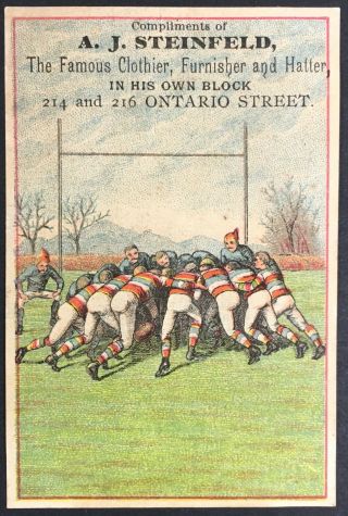 1900s Advertising Trade Card A.  J.  Steinfeld Rugby Football Scene Cleveland