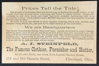 1900s Advertising Trade Card A.  J.  Steinfeld Rugby Football Scene Cleveland 2