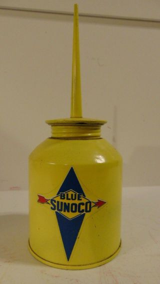 Blue Sunoco Dad Vintage Pump Oil Can Gasoline Station Garage Display Motor