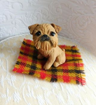 Brussels Griffon Lover Polymer Clay Dog W/ Blanket Sculpted By Raquel At Thewrc
