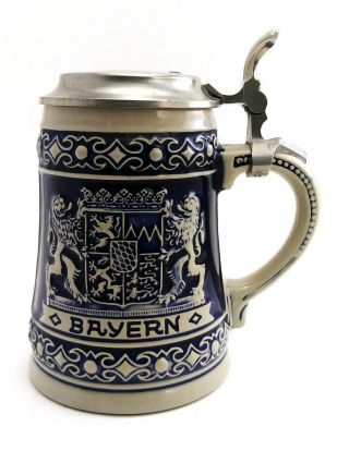 Vintage Bayern Beer Stein Pewter Lid Bmw Erbo Gerz West Germany Marked