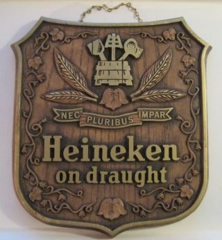 Heineken On Draught Bar Sign Old World Shield Beer Nec Pluribus Impar Vintage