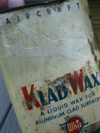 Vintage Whiz Aircraft Aviation Airplane Klad Wax Tin Can Advertising