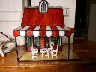Franklin 1999 Coca Cola Stained Glass Ice Cream Parlor Light Up House 4