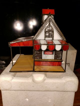 Franklin 1999 Coca Cola Stained Glass Ice Cream Parlor Light Up House 6