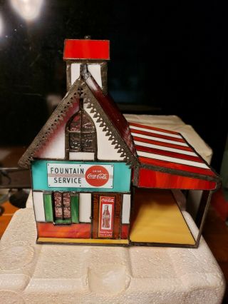Franklin 1999 Coca Cola Stained Glass Ice Cream Parlor Light Up House 8