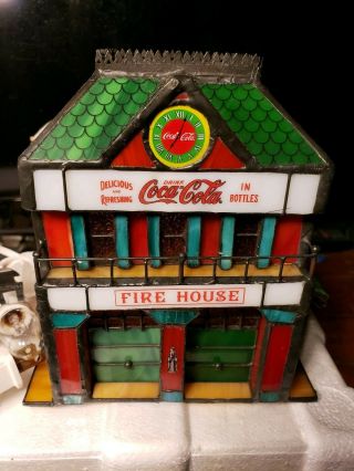 FRANKLIN Stained Glass COCA COLA Lights Up Fire House 3
