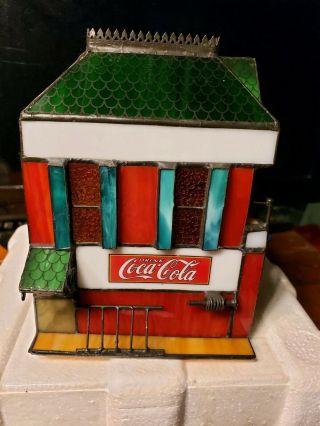 FRANKLIN Stained Glass COCA COLA Lights Up Fire House 6