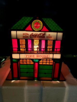 FRANKLIN Stained Glass COCA COLA Lights Up Fire House 7