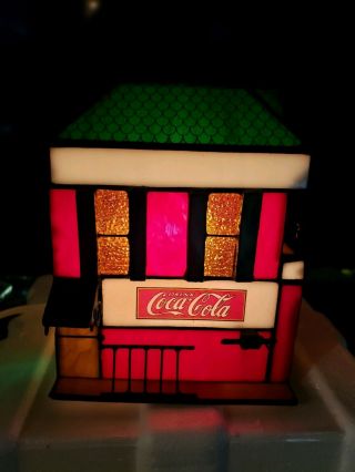 FRANKLIN Stained Glass COCA COLA Lights Up Fire House 8