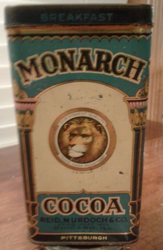 Vintage Monarch Cocoa Tin 16 Oz Reid Murdoch & Co Vibrant Colors & Graphics 3