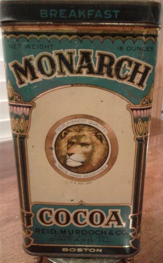 Vintage Monarch Cocoa Tin 16 Oz Reid Murdoch & Co Vibrant Colors & Graphics 4