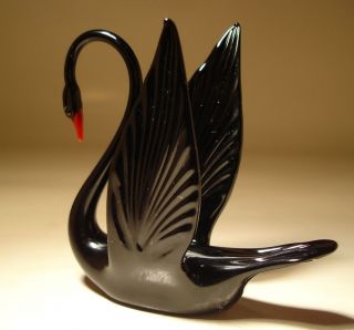 Blown Glass " Murano " Art Animal Figurine Bird Black Swan