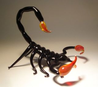 Blown Glass Figurine Art Insect Black And Red Scorpion