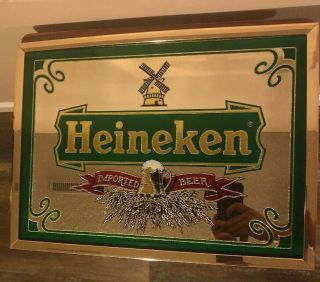 Vintage Heineken Imported Beer Mirror Sign Framed Man Cave Brewery Bar Pub