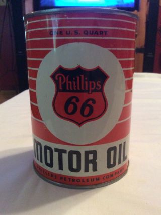 Very Rare Vintage Antique PHILLIPS 66 MOTOR OIL Full Can Automotive Advertising 5