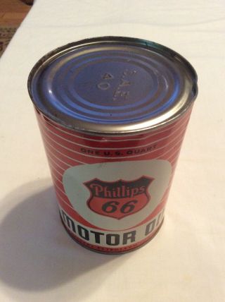 Very Rare Vintage Antique PHILLIPS 66 MOTOR OIL Full Can Automotive Advertising 7