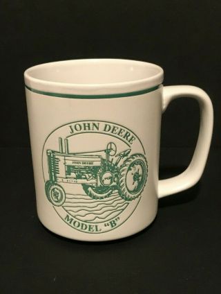 John Deere Model B Tractor History Coffee Mug Cup Embossed Green And White
