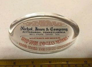 Vintage Nichol,  Jones & Company Pittsburgh Pa Advertising Glass Paperweight