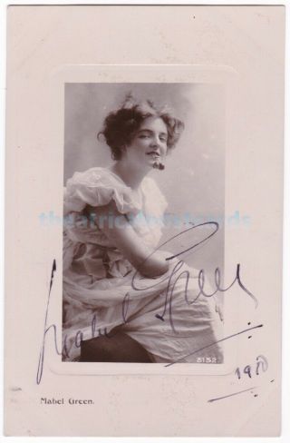 Stage Actress Mabel Green.  Signed Postcard Dated 1910