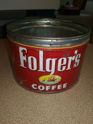 Vintage Tin Folgers Coffee Can 1 Lb Advertising Collectible