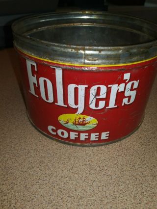 Vintage Tin Folgers Coffee Can 1 lb advertising collectible 3