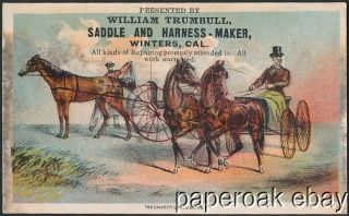 Ca1890 William Trumbull Saddle & Harness Maker Winters,  California Trade Card