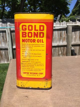 Antique Gold Bond Motor Oil Can Empire Refining Co.  2 Gallon - Syracuse NY 2