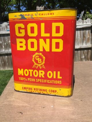 Antique Gold Bond Motor Oil Can Empire Refining Co.  2 Gallon - Syracuse NY 3