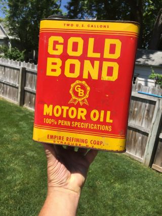 Antique Gold Bond Motor Oil Can Empire Refining Co.  2 Gallon - Syracuse NY 7