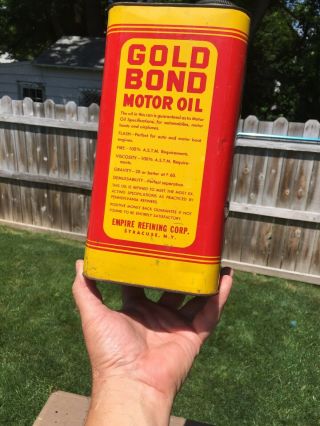 Antique Gold Bond Motor Oil Can Empire Refining Co.  2 Gallon - Syracuse NY 8