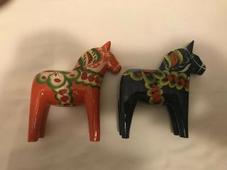 Two 5” Dala Horse One Red One Blue Satin Label