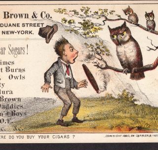 Owl Cigars ©1880 Currier & Ives Capadura Rc Brown Nyc 19th Century Tobacco Card