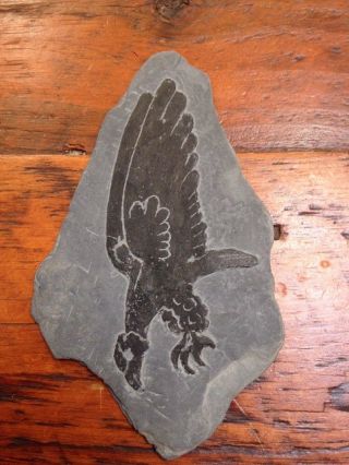 Vtg 1970 Edith F Garcia Folk Art Hand Carved Slate Stone Eagle Bird Wall Hanging
