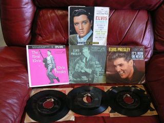 7 Different Elvis Presley 45 Rpm 7 " Vinyl Records - 4 With Picture Sleeves