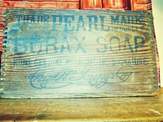 Antique Primitive Wood Wooden Dovetailed Crate Box The Pearl Mark Borax Soap